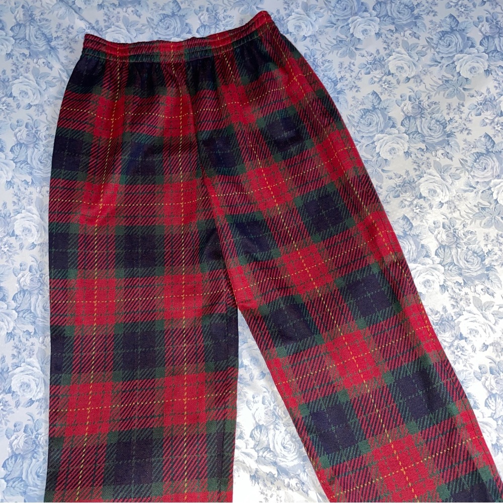 Vintage Red Plaid Trousers Soft Material Stretchy Waist Academia Tartan Pants